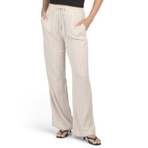 RACHEL ZOE Natural/black Linen Blend Pinstriped Pants
